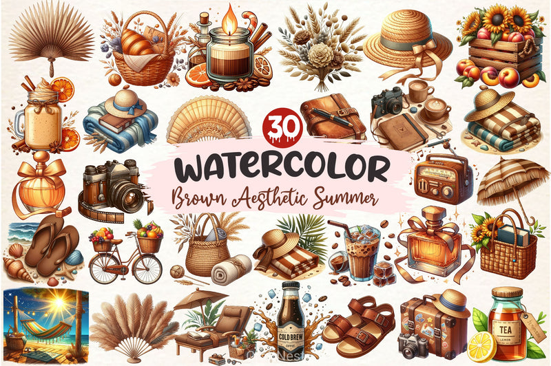 Brown Aesthetic Summer Clipart Bundle - CraftNest - Digital Crafting and Art