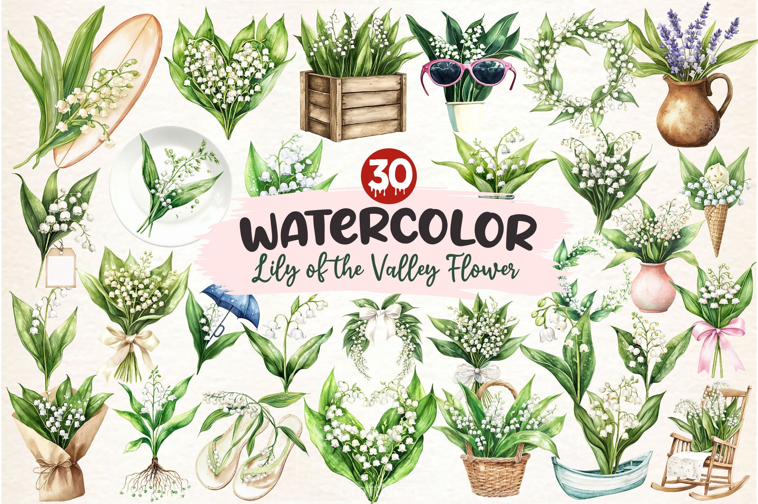 Summer Lily Of The Valley Flower Clipart Bundle - CraftNest - Digital Crafting and Art