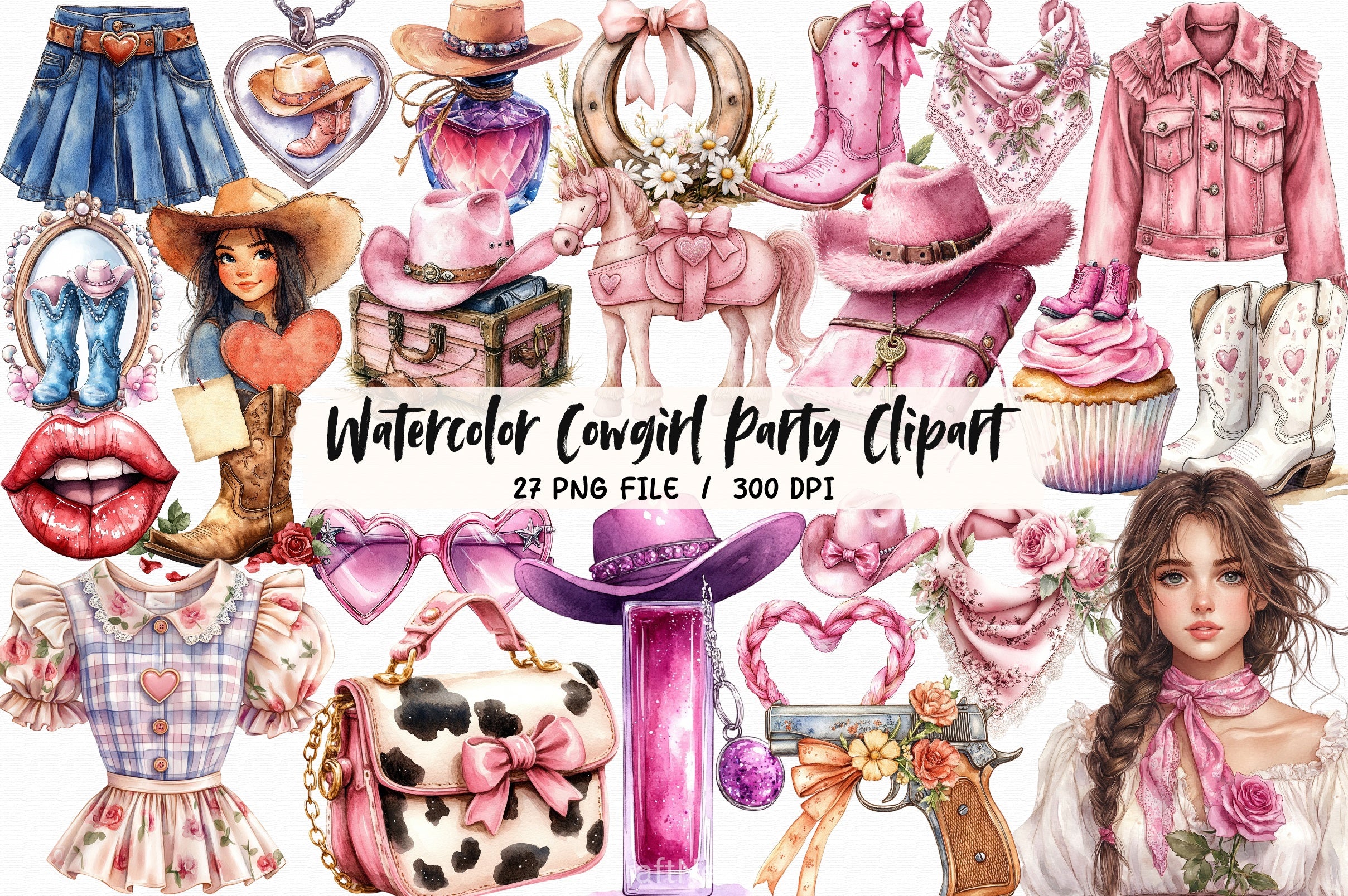 Cowgirl Party Clipart Bundle - CraftNest - Digital Crafting and Art
