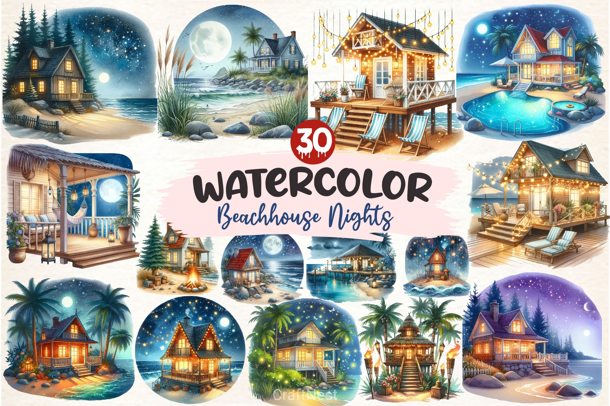 Beachhouse Nights Clipart Bundle - CraftNest - Digital Crafting and Art