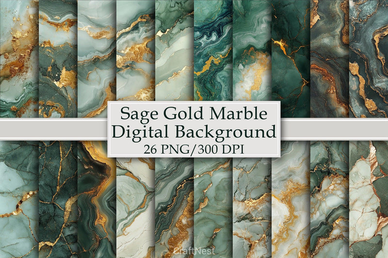 Sage Gold Marble Background Clipart Bundle - CraftNest - Digital Crafting and Art
