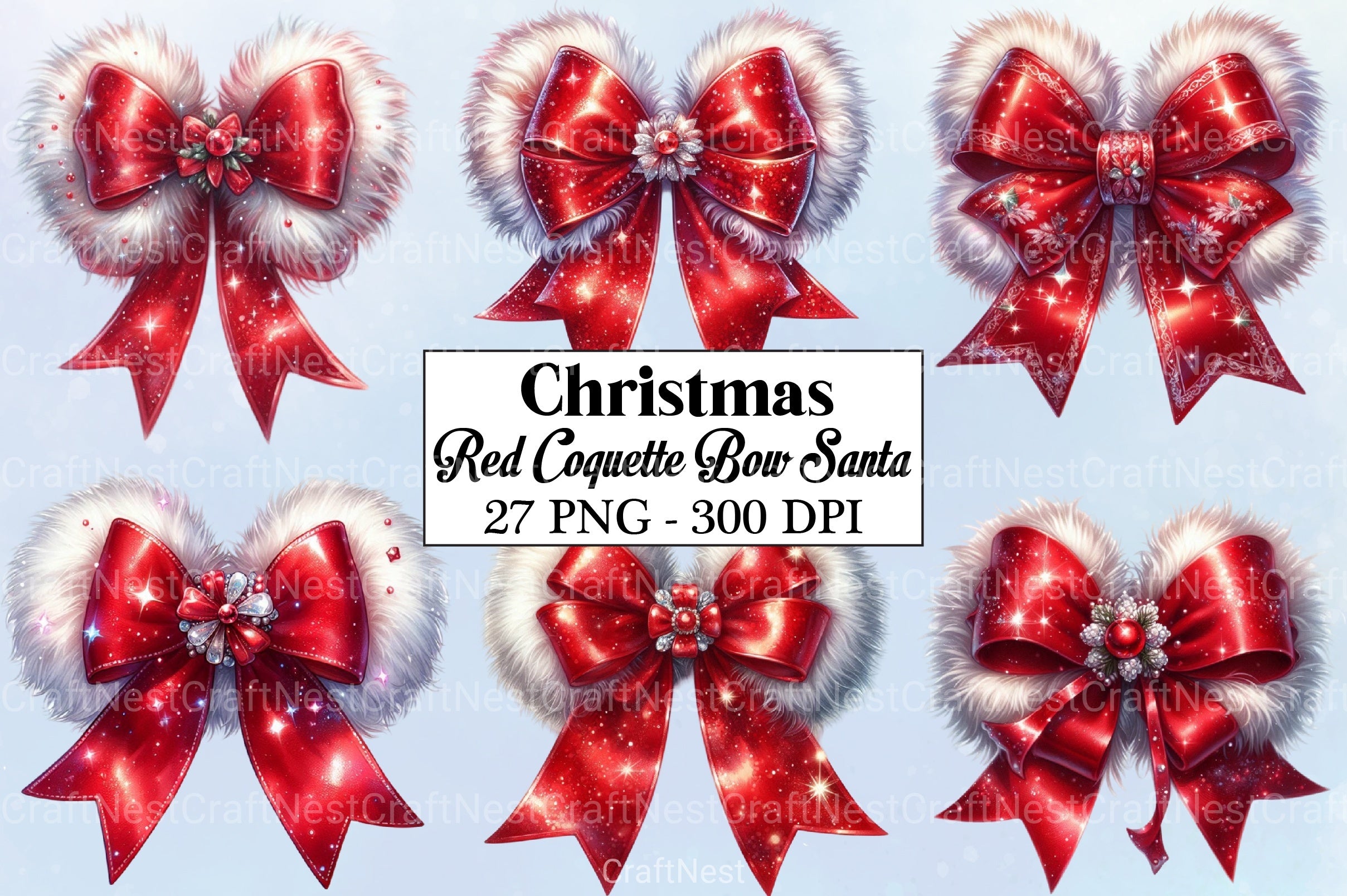 Red Christmas Coquette Bow Santa Clipart Bundle - CraftNest - Digital Crafting and Art