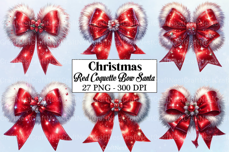 Red Christmas Coquette Bow Santa Clipart Bundle - CraftNest - Digital Crafting and Art