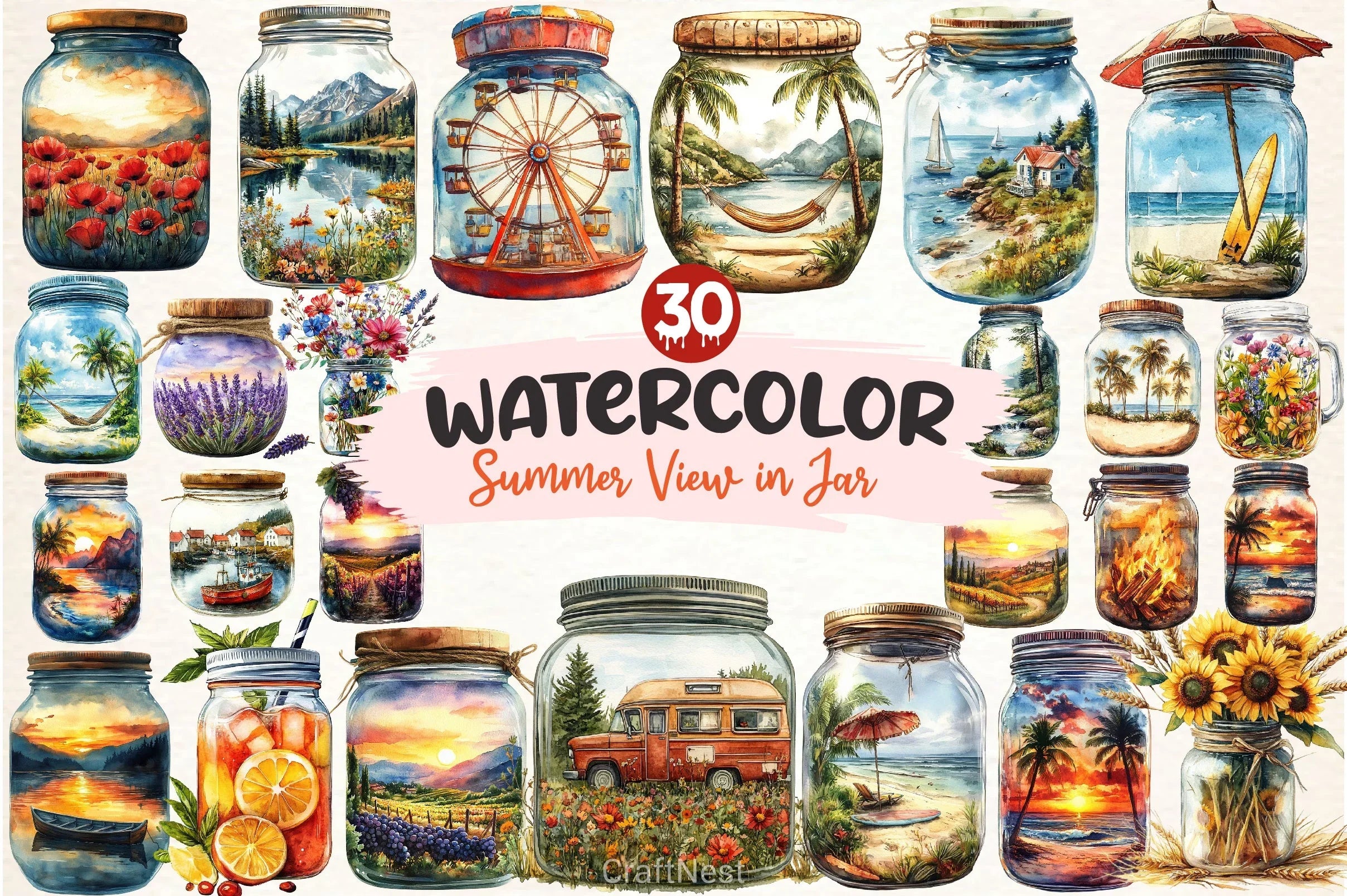 Summer View In Jar Clipart Bundle - CraftNest - Digital Crafting and Art