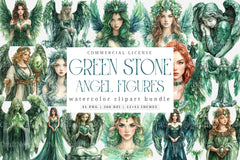 Green Stone Angel Figures Clipart Bundle - CraftNest - Digital Crafting and Art