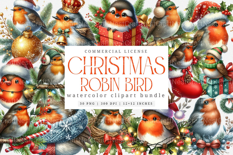 Christmas Robin Bird Clipart Bundle - CraftNest - Digital Crafting and Art