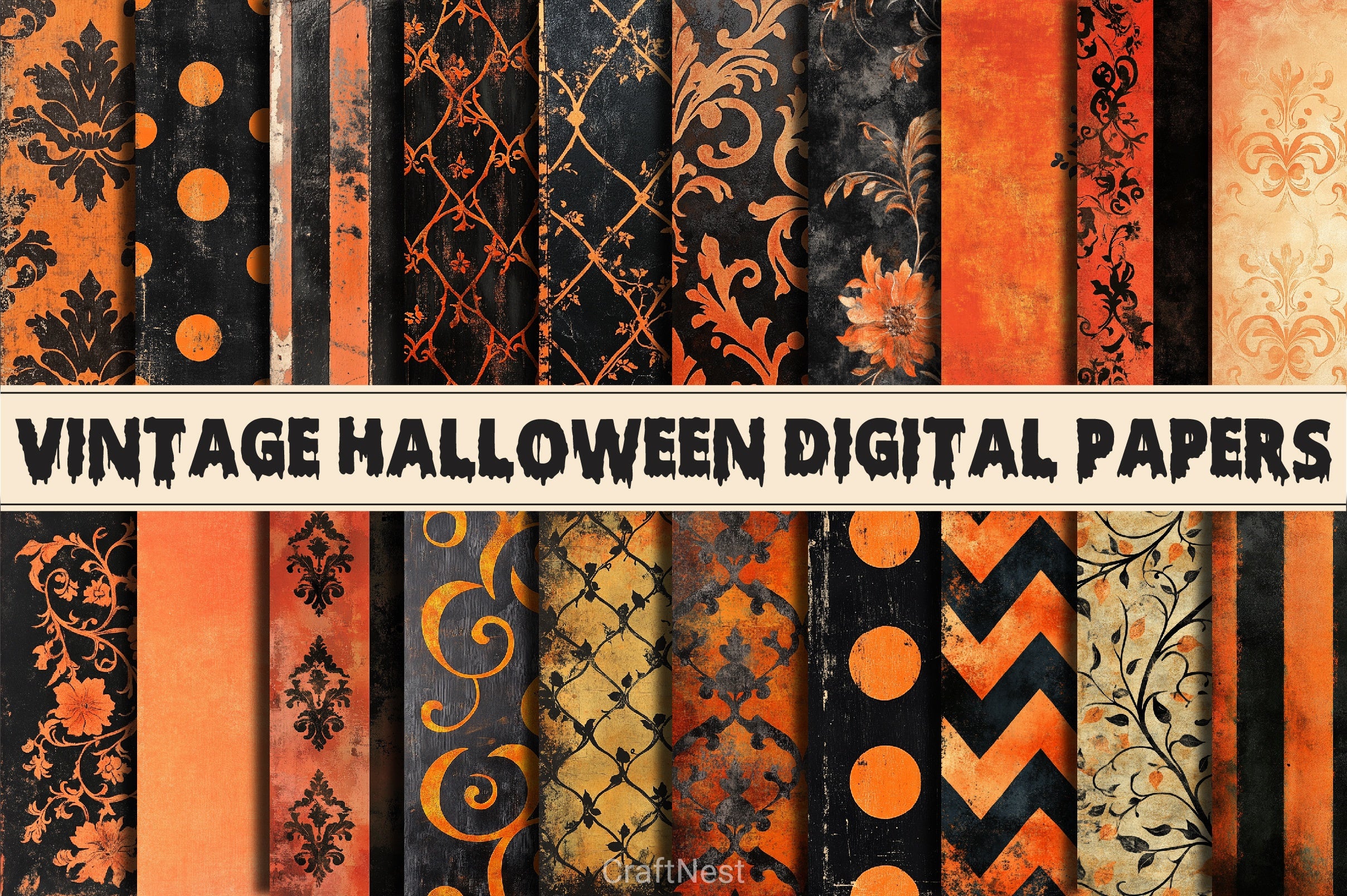 Vintage Halloween Digital Papers - CraftNest - Digital Crafting and Art