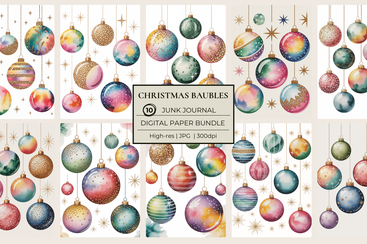 Christmas Baubles Junk Journal Papers