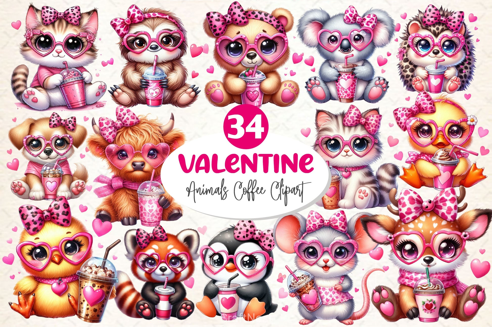 Animals Valentine Coffee Clipart Bundle 5 - CraftNest - Digital Crafting and Art