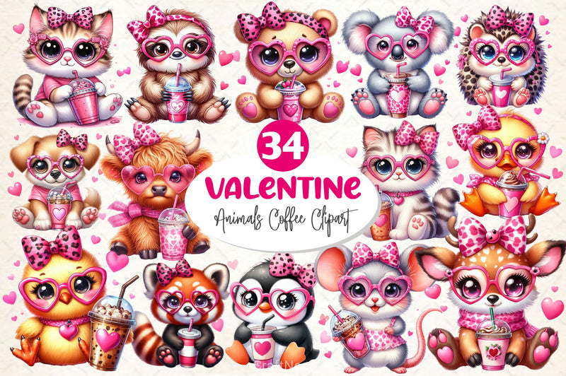 Animals Valentine Coffee Clipart Bundle 5 - CraftNest - Digital Crafting and Art