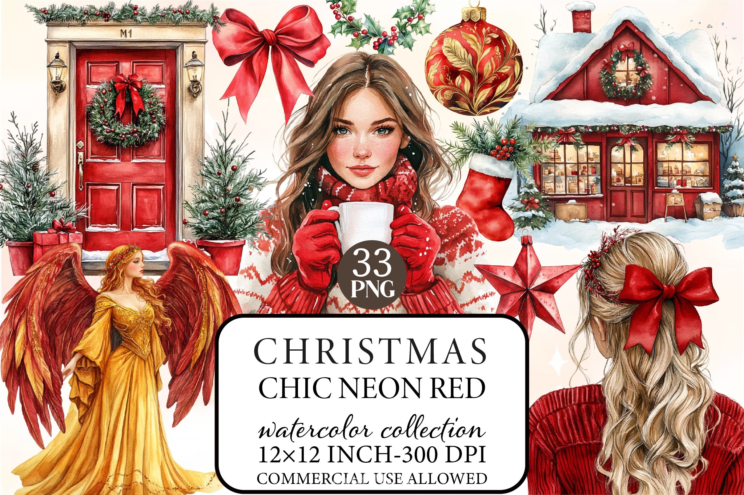 Neon Red Christmas Clipart Bundle - CraftNest - Digital Crafting and Art