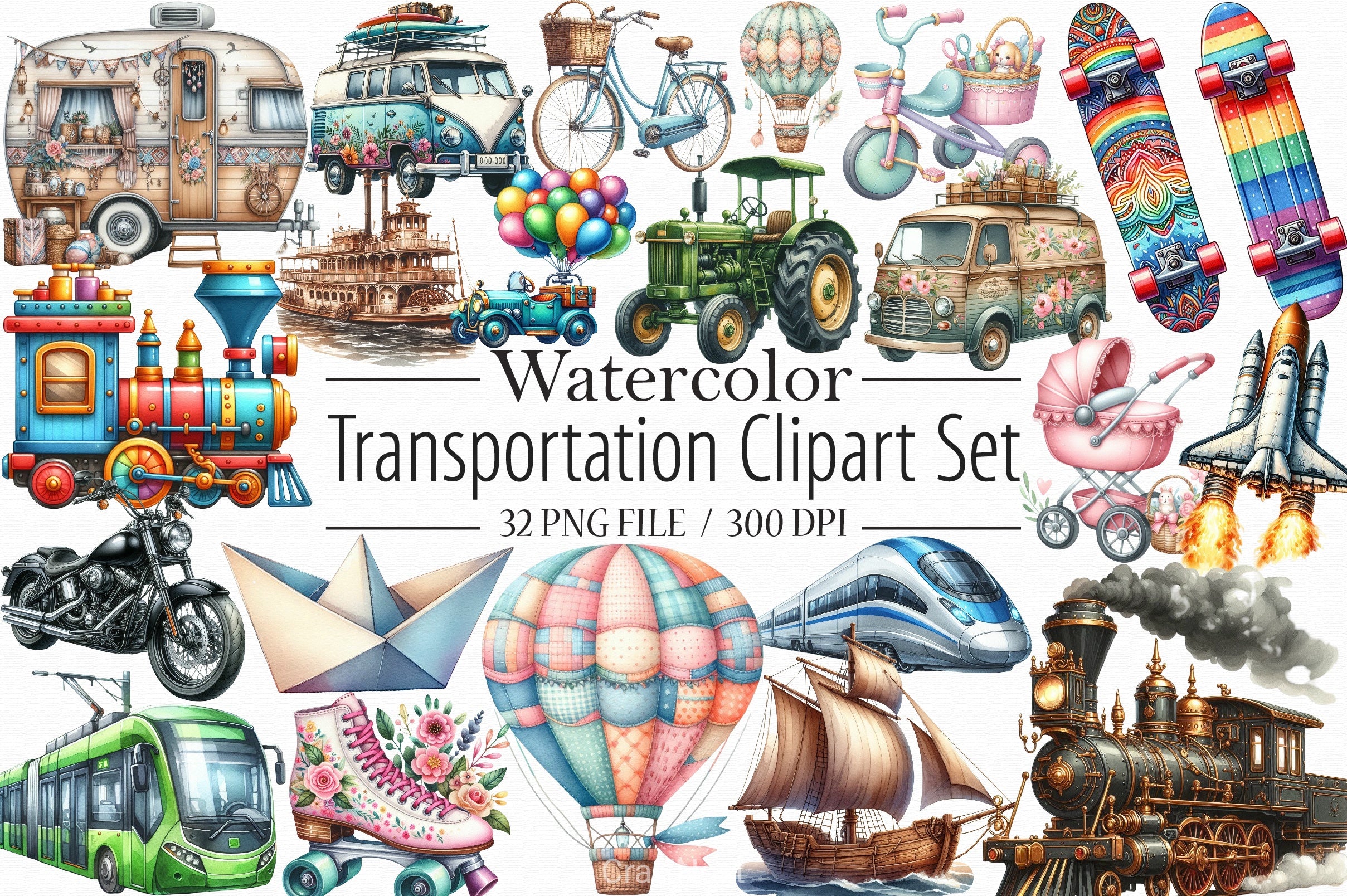 Transportation Clipart Bundle - CraftNest - Digital Crafting and Art