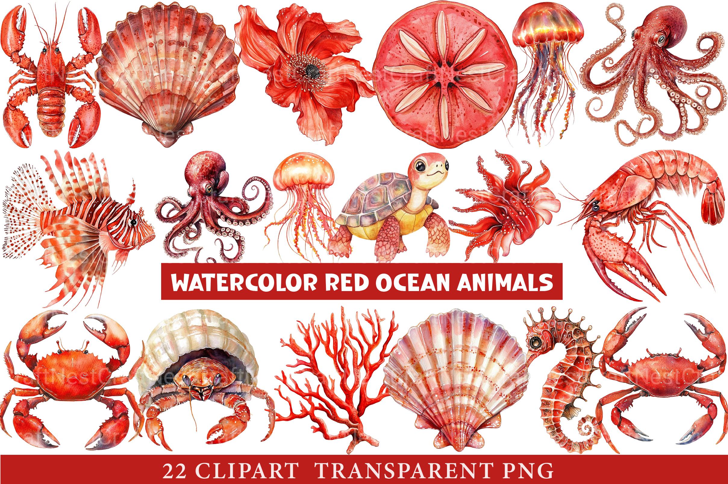 Red Ocean Animals Clipart - CraftNest - Digital Crafting and Art