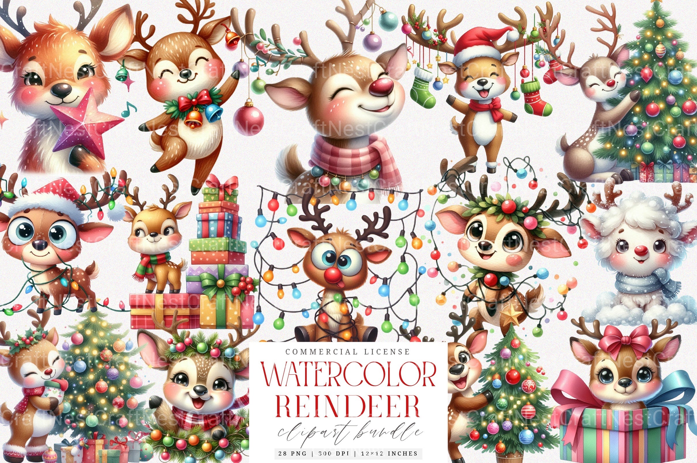 Funny Reindeer Christmas Clipart Bundle 8 - CraftNest - Digital Crafting and Art