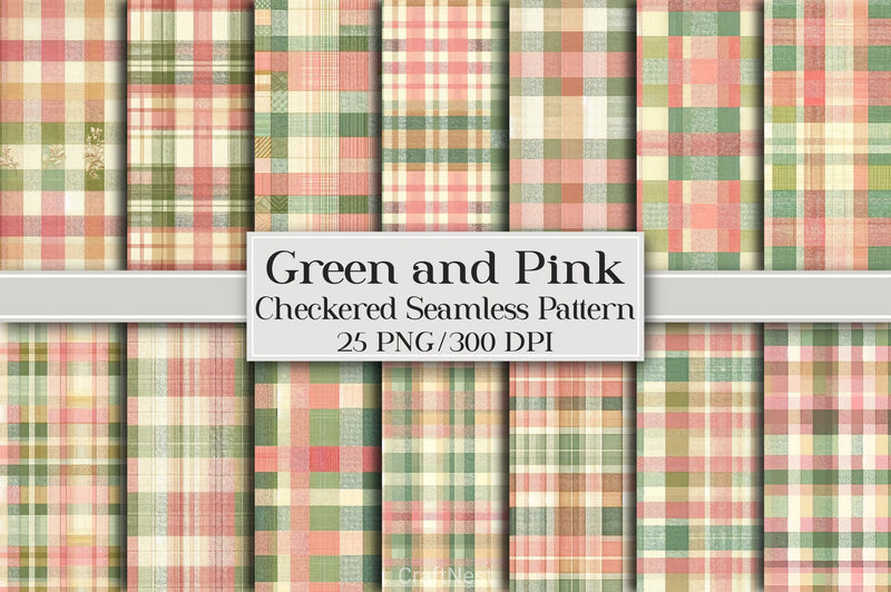 Green Pink Checkered Pattern Digital Paper 2 - CraftNest - Digital Crafting and Art