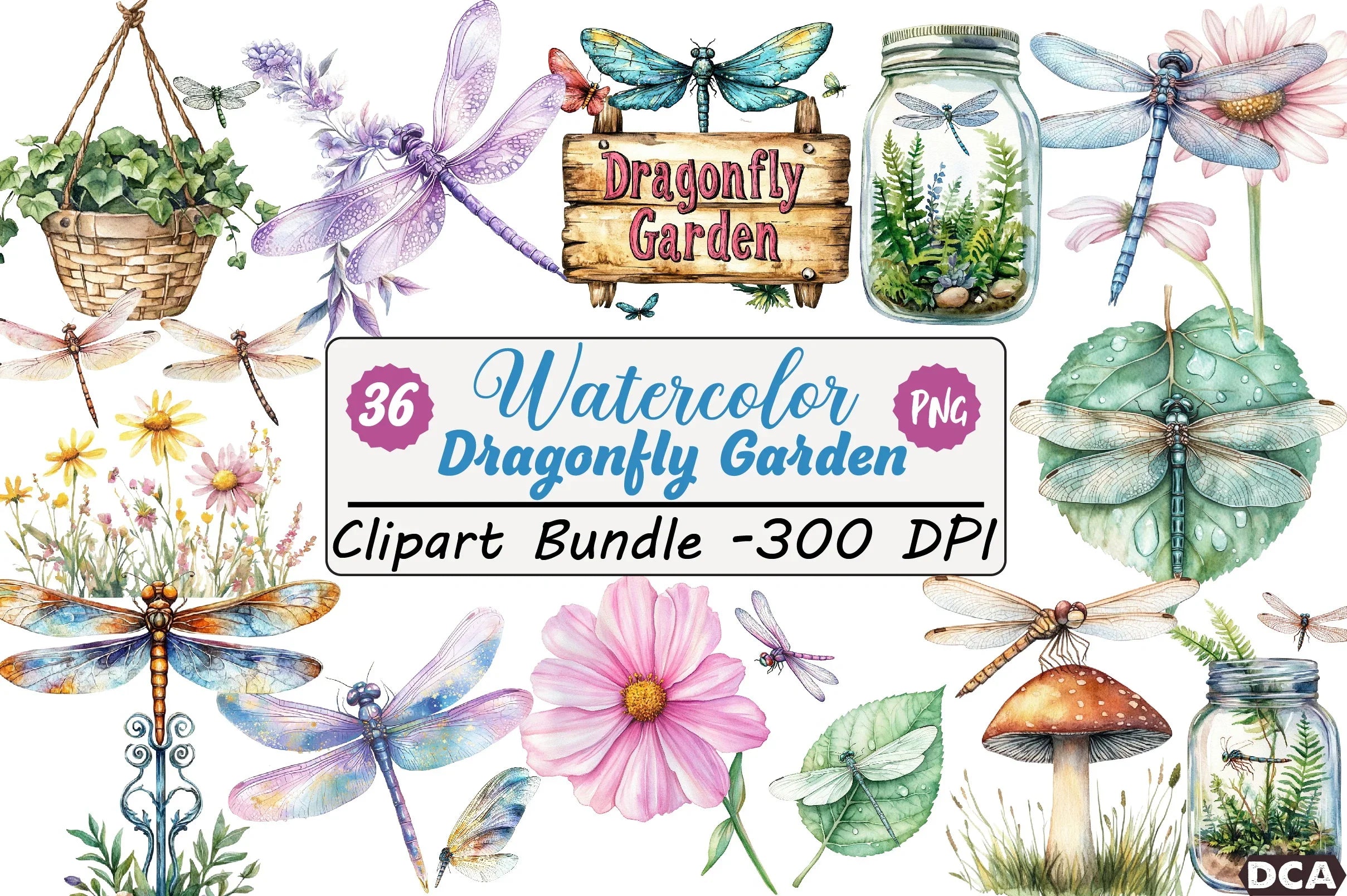 Summer Dragonfly Garden Clipart Bundle - CraftNest - Digital Crafting and Art
