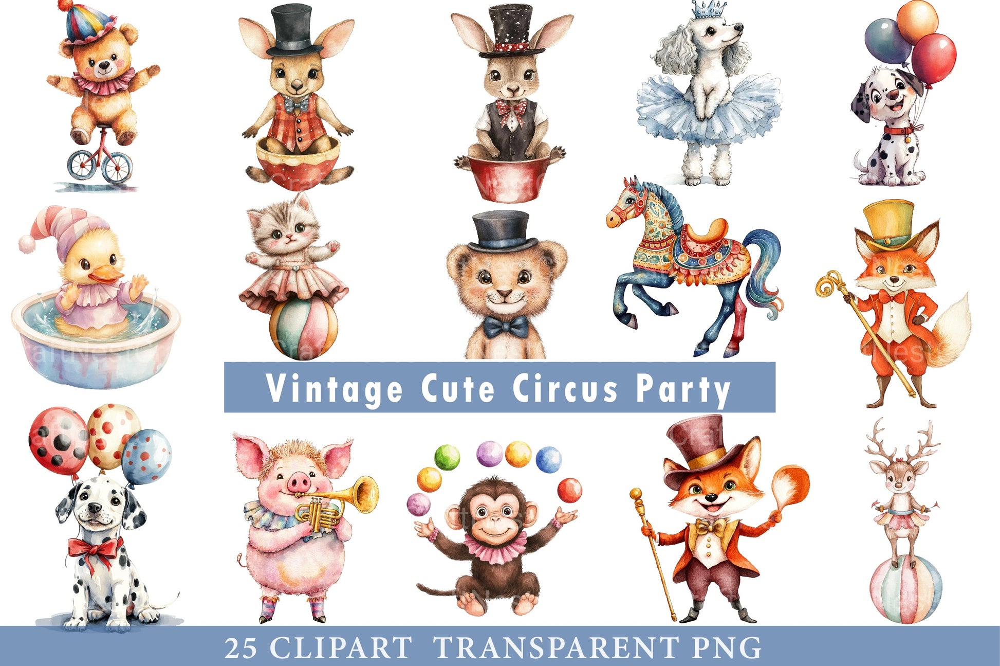 Vintage Cute Circus Party Clipart Bundle - CraftNest - Digital Crafting and Art