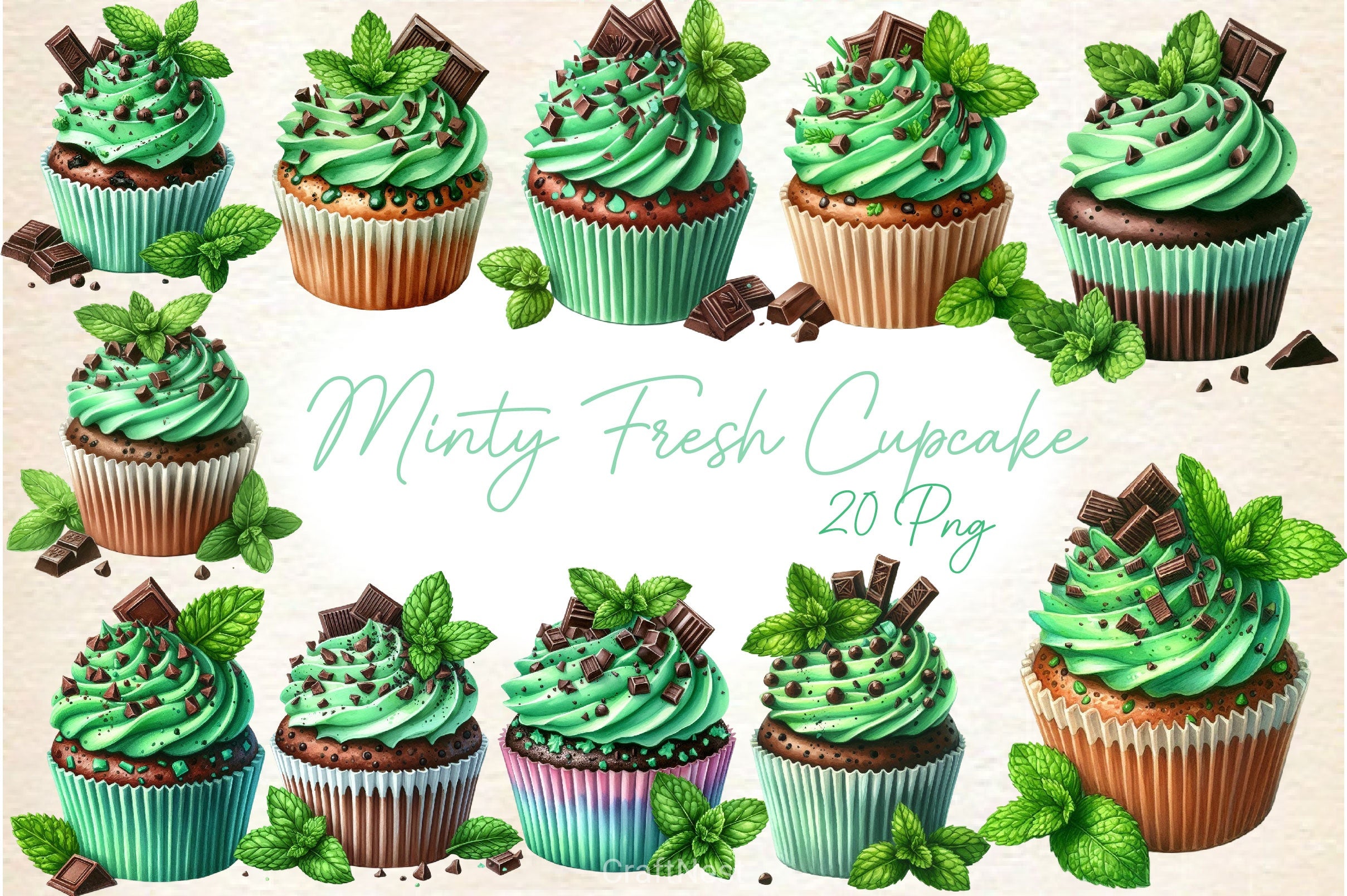 Minty Fresh Cupcake Clipart Bundle - CraftNest - Digital Crafting and Art