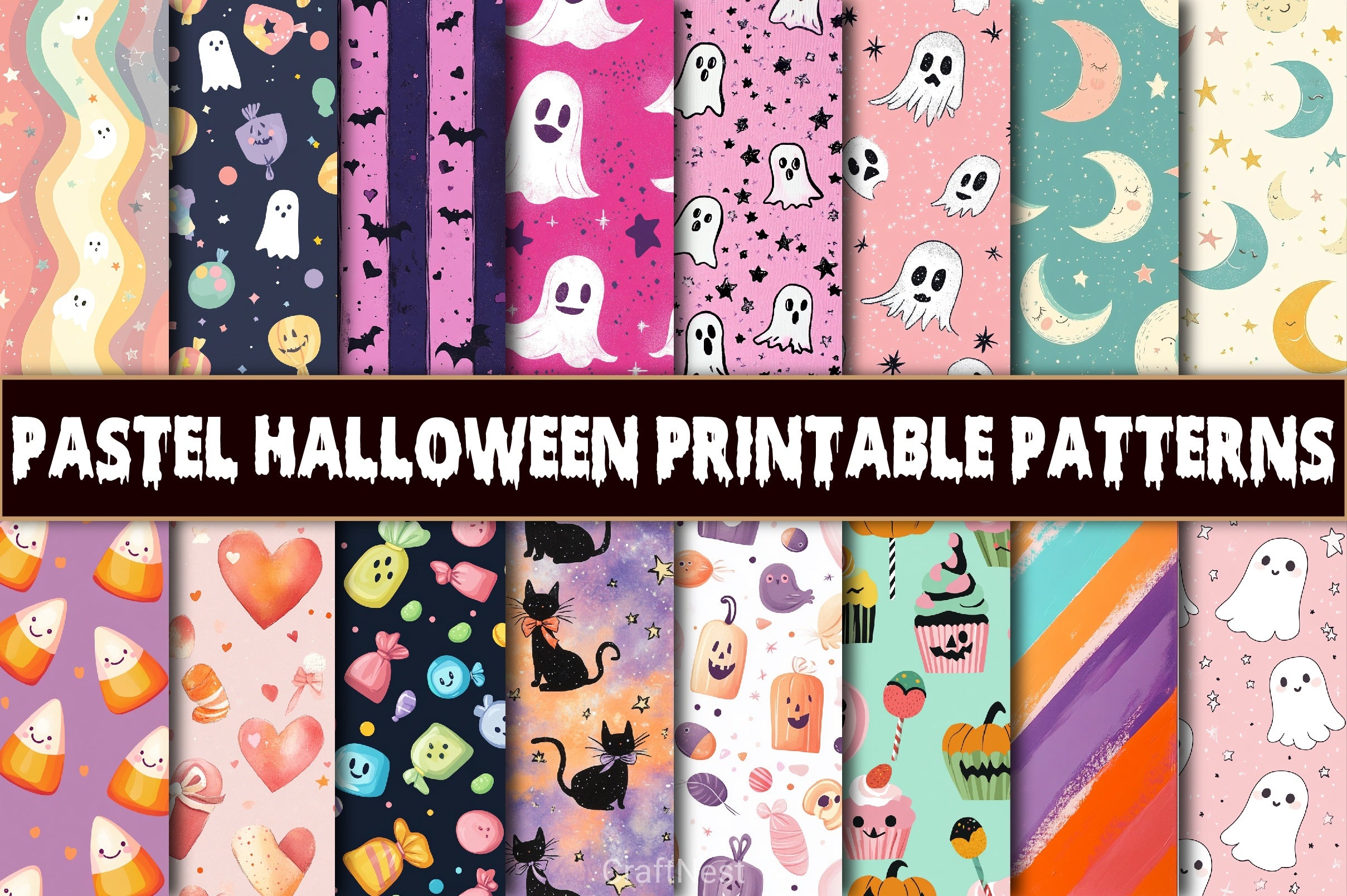 Cute Pastel Halloween Patterns Bundle - CraftNest - Digital Crafting and Art