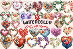 Wedding Hearts With Flowers Clipart Bundle - CraftNest - Digital Crafting and Art