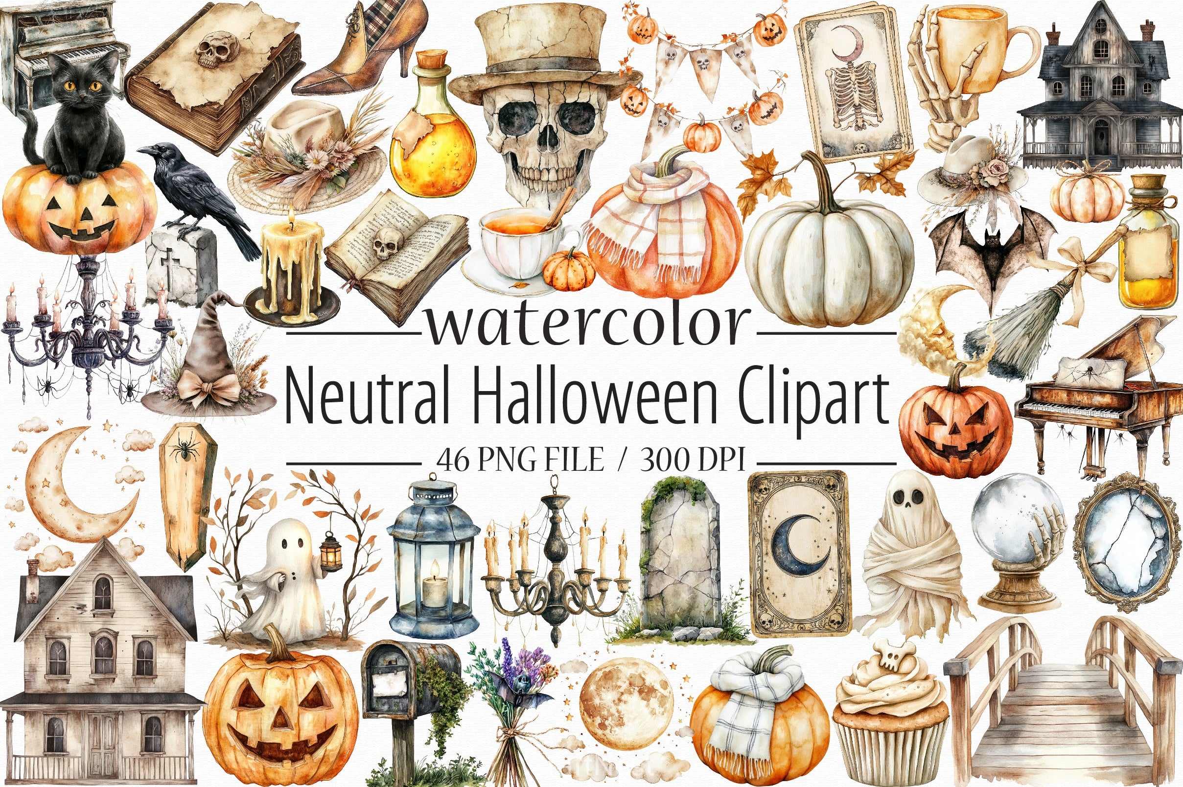 Neutral Halloween Clipart Bundle 6 - CraftNest - Digital Crafting and Art