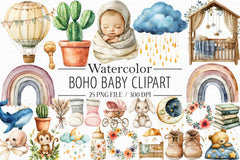 Boho Baby Clipart Bundle - CraftNest - Digital Crafting and Art