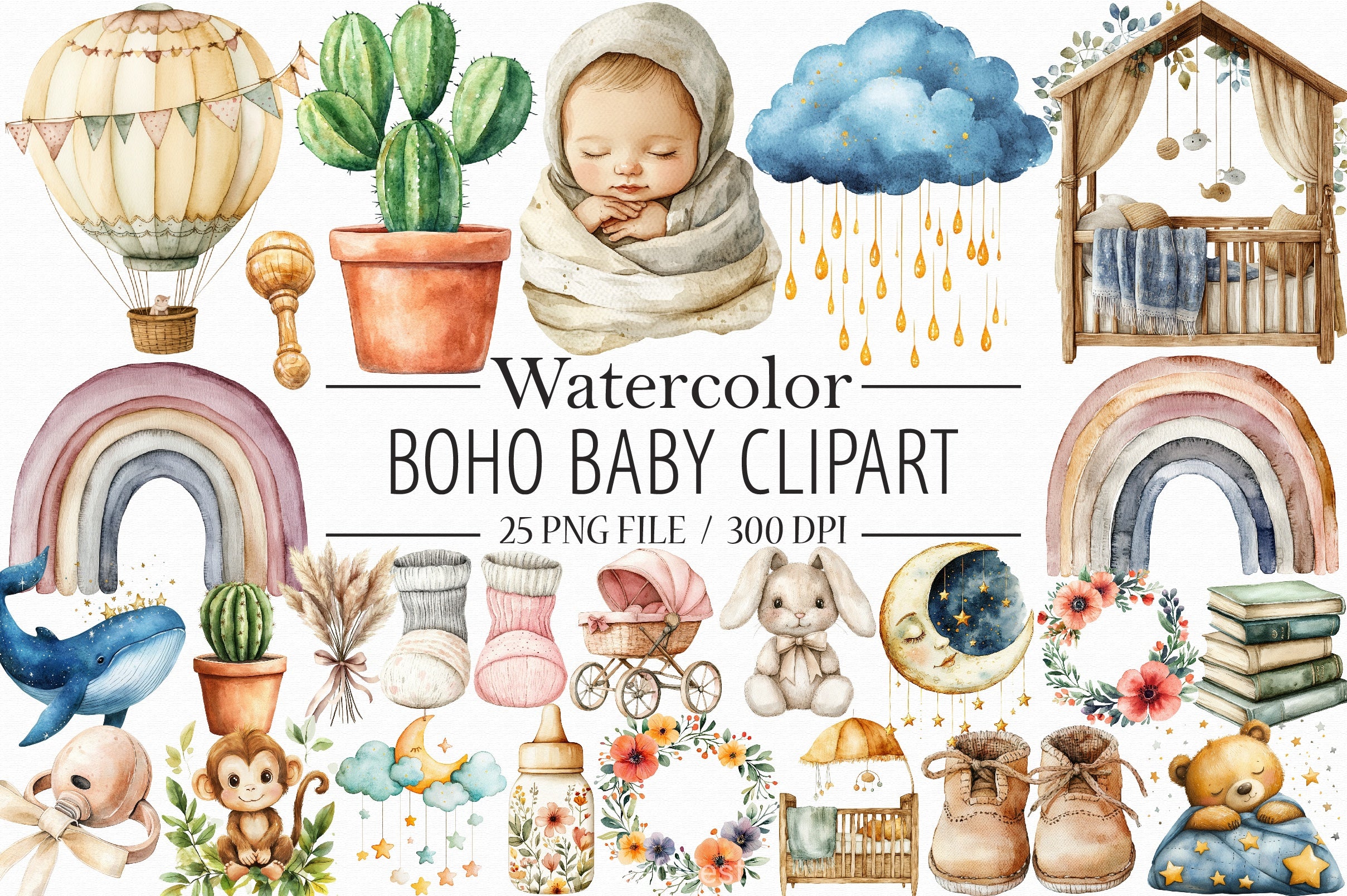 Boho Baby Clipart Bundle - CraftNest - Digital Crafting and Art