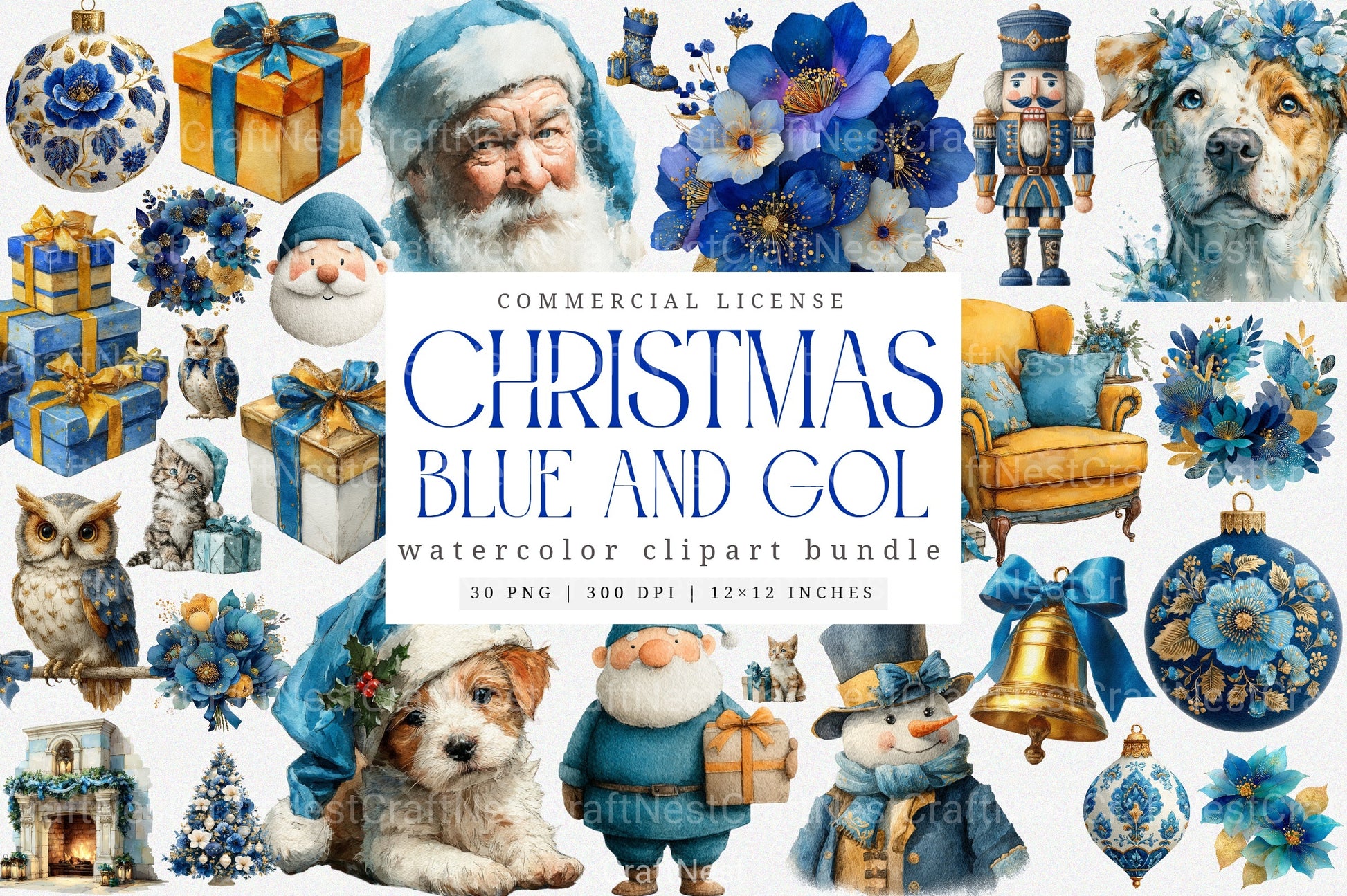 Blue and Gold Christmas Navy Clipart Bundle - CraftNest - Digital Crafting and Art