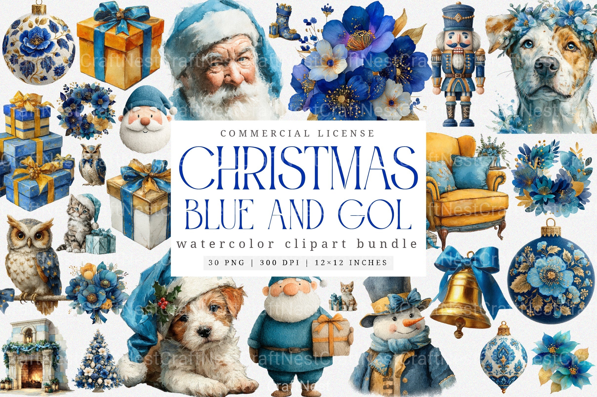 Blue and Gold Christmas Navy Clipart Bundle - CraftNest - Digital Crafting and Art