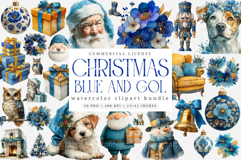 Blue and Gold Christmas Navy Clipart Bundle - CraftNest - Digital Crafting and Art