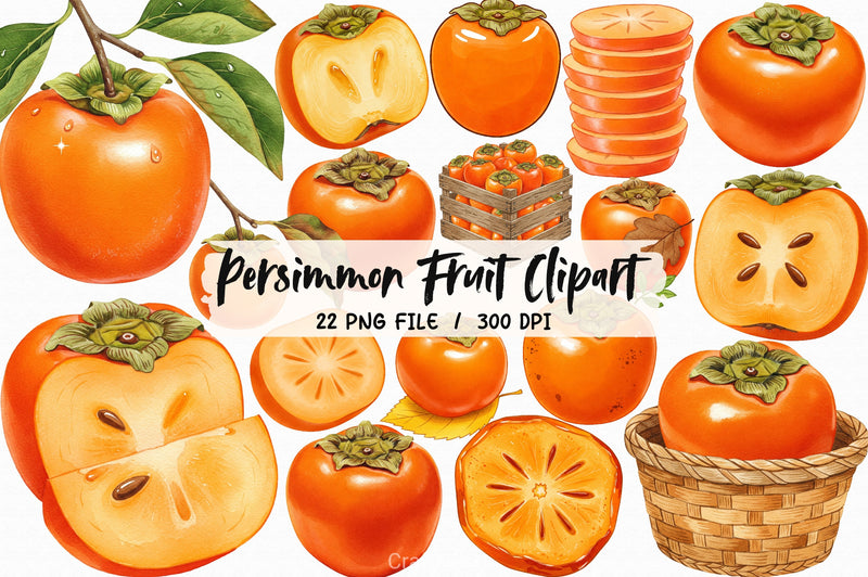 Persimmon Fruit Clipart Bundle 5 - CraftNest - Digital Crafting and Art