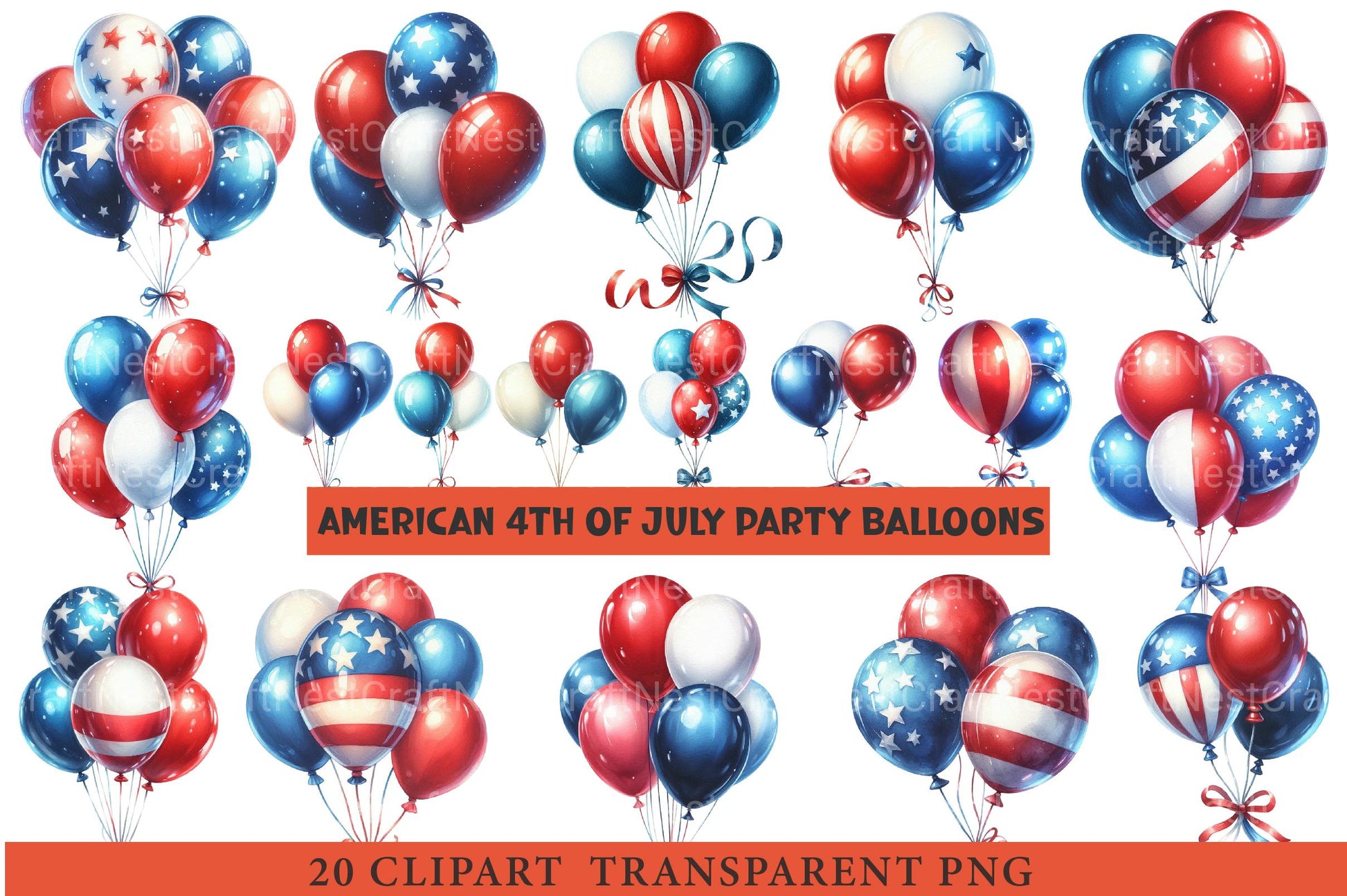 American 4th of July Party Balloons Clipart - CraftNest - Digital Crafting and Art
