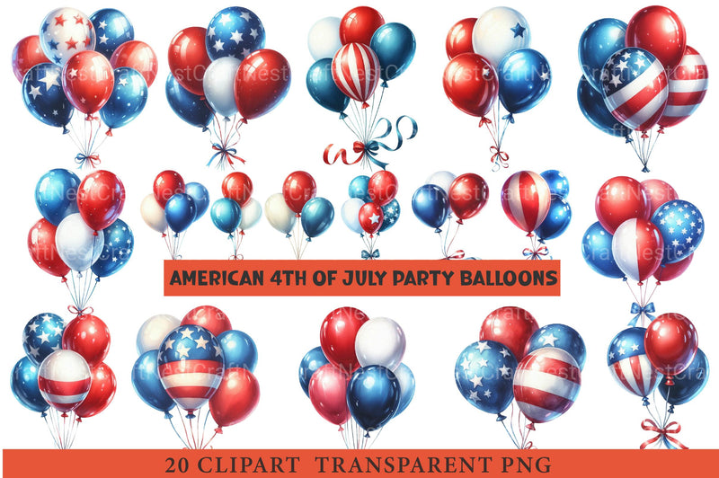 American 4th of July Party Balloons Clipart - CraftNest - Digital Crafting and Art