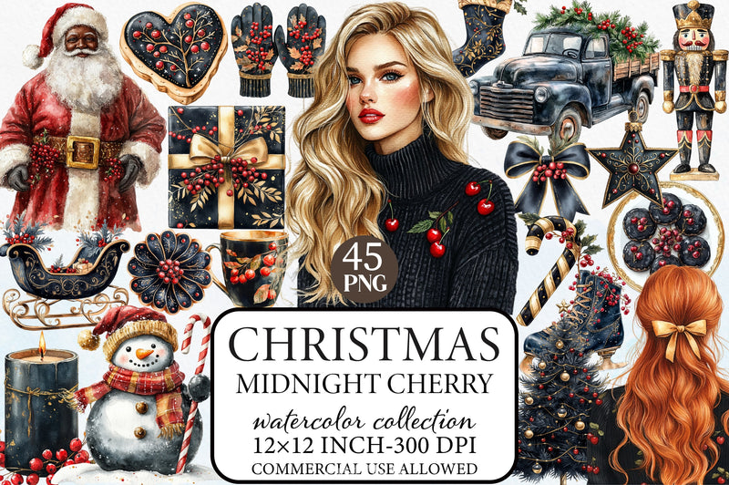 Midnight Cherry Christmas Clipart Bundle - CraftNest - Digital Crafting and Art