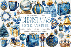 Gold and Blue Christmas Clipart Bundle - CraftNest - Digital Crafting and Art