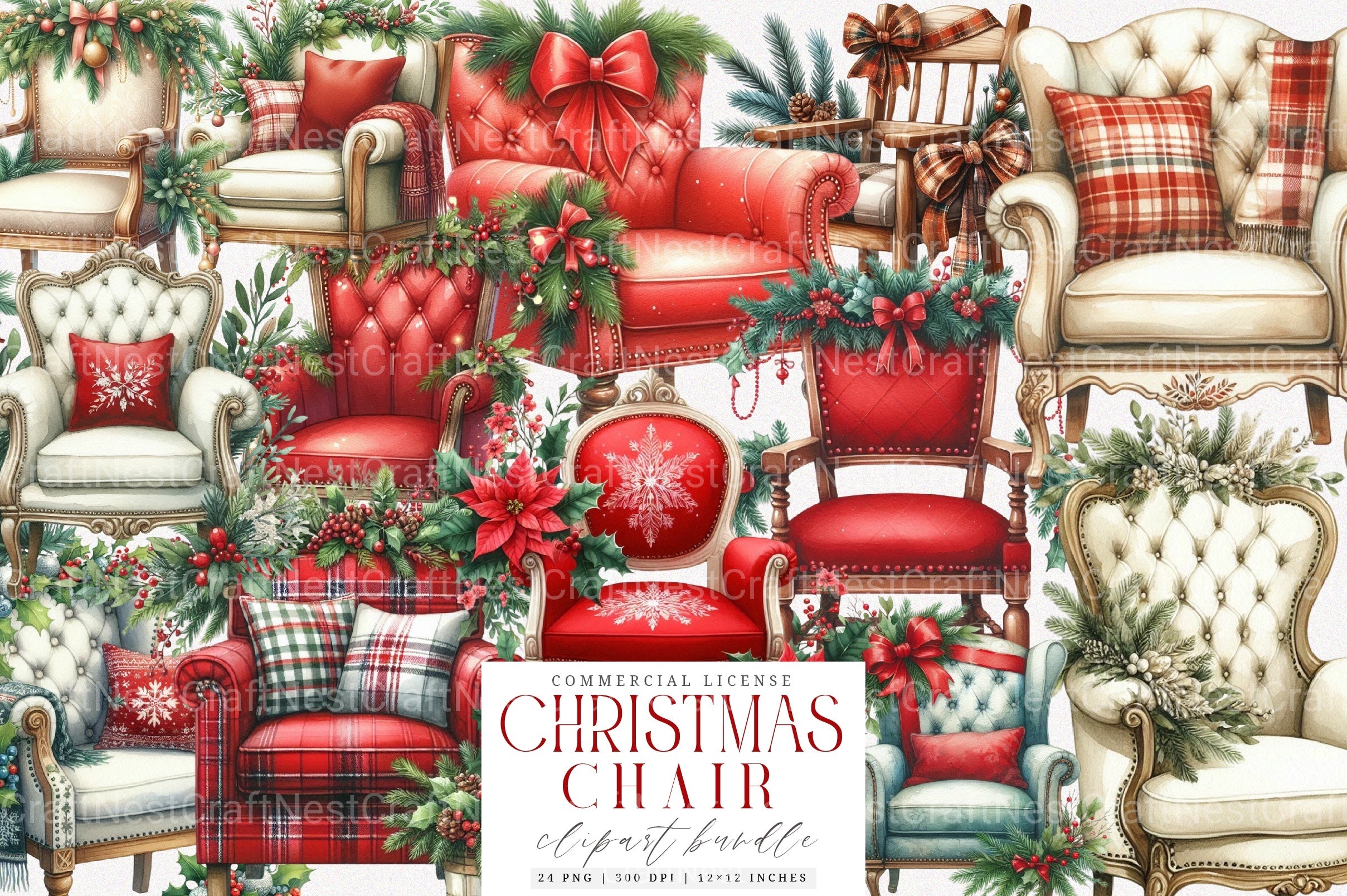 Christmas Chair Clipart Bundle - CraftNest - Digital Crafting and Art