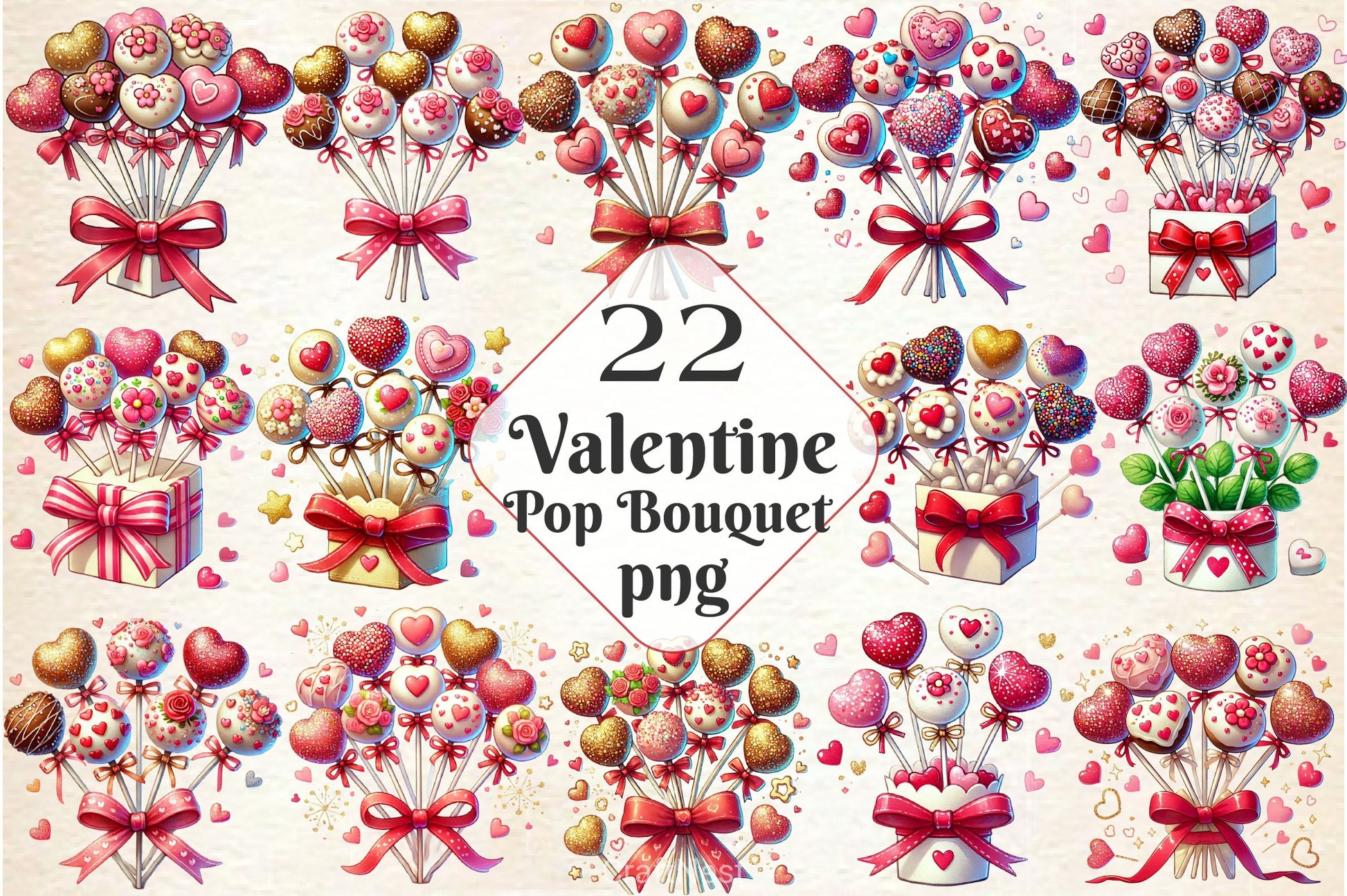 Valentine Cake Pop Bouquet Clipart Bundle - CraftNest - Digital Crafting and Art