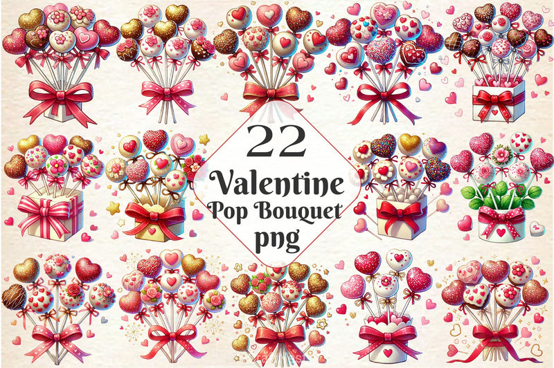 Valentine Cake Pop Bouquet Clipart Bundle - CraftNest - Digital Crafting and Art