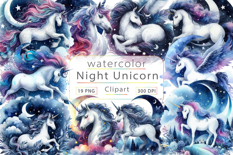 Night Unicorn Clipart Bundle 2 - CraftNest - Digital Crafting and Art