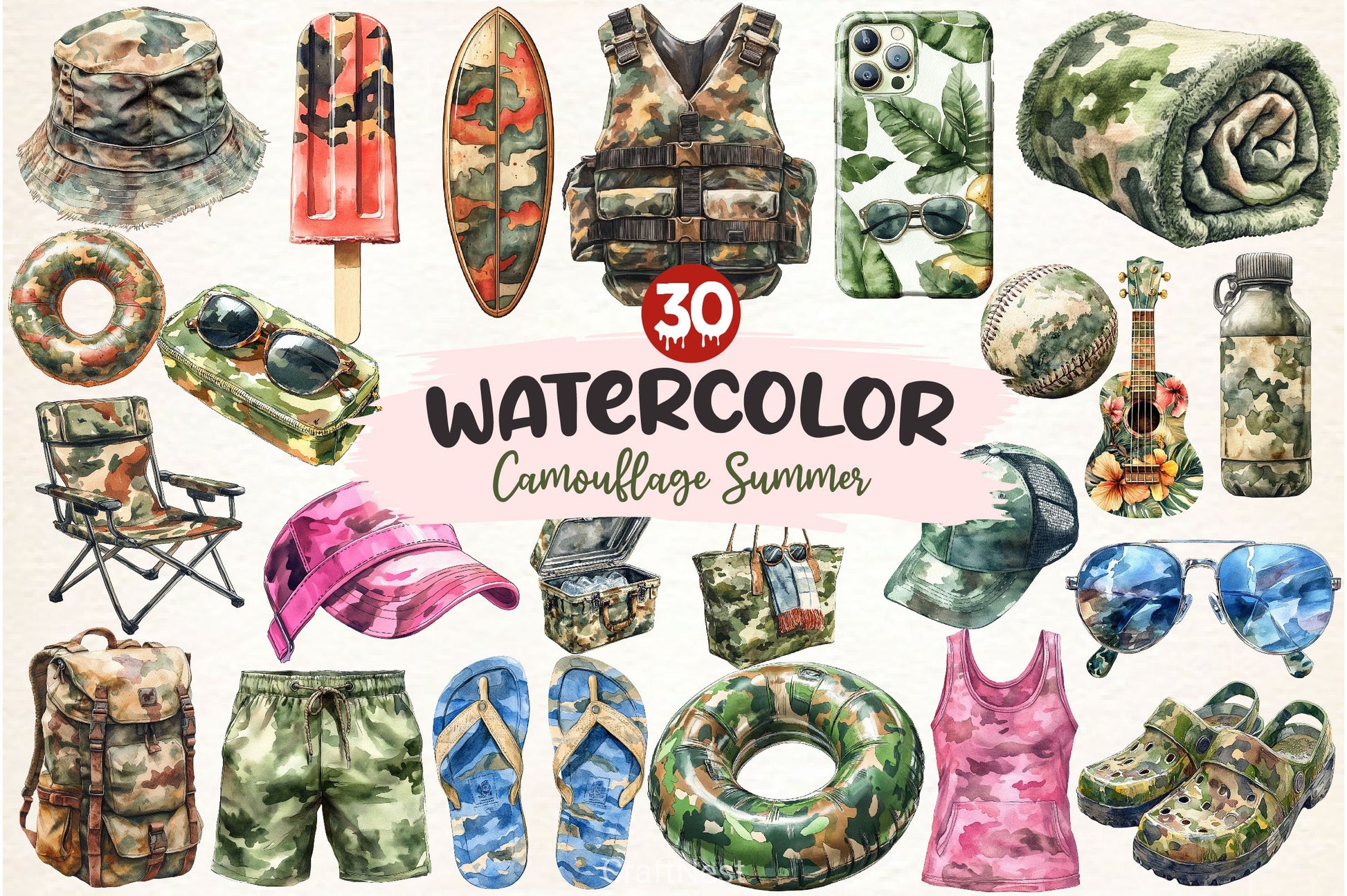 Camouflage Summer Clipart Bundle - CraftNest - Digital Crafting and Art
