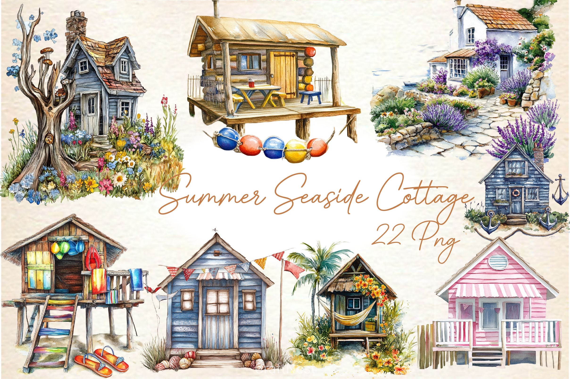 Summer Seaside Cottage Clipart Bundle 2 - CraftNest - Digital Crafting and Art