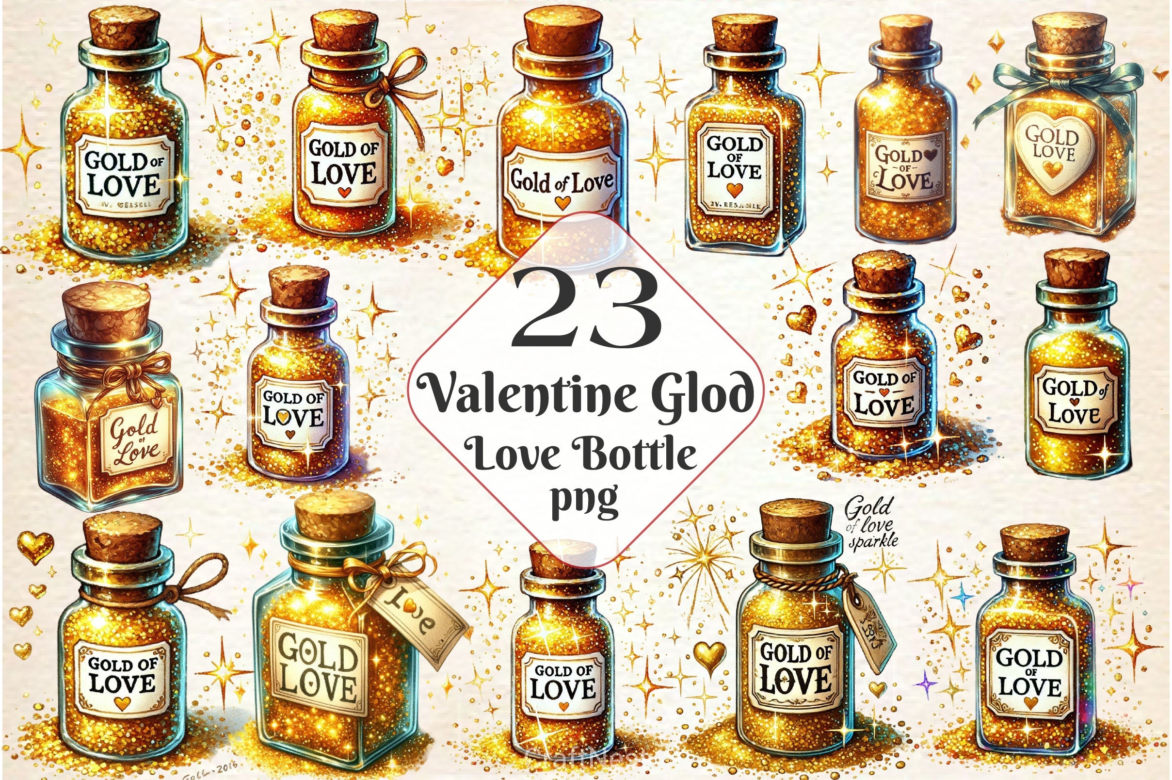Golden Love Sparkle Bottle Clipart Bundle - CraftNest - Digital Crafting and Art