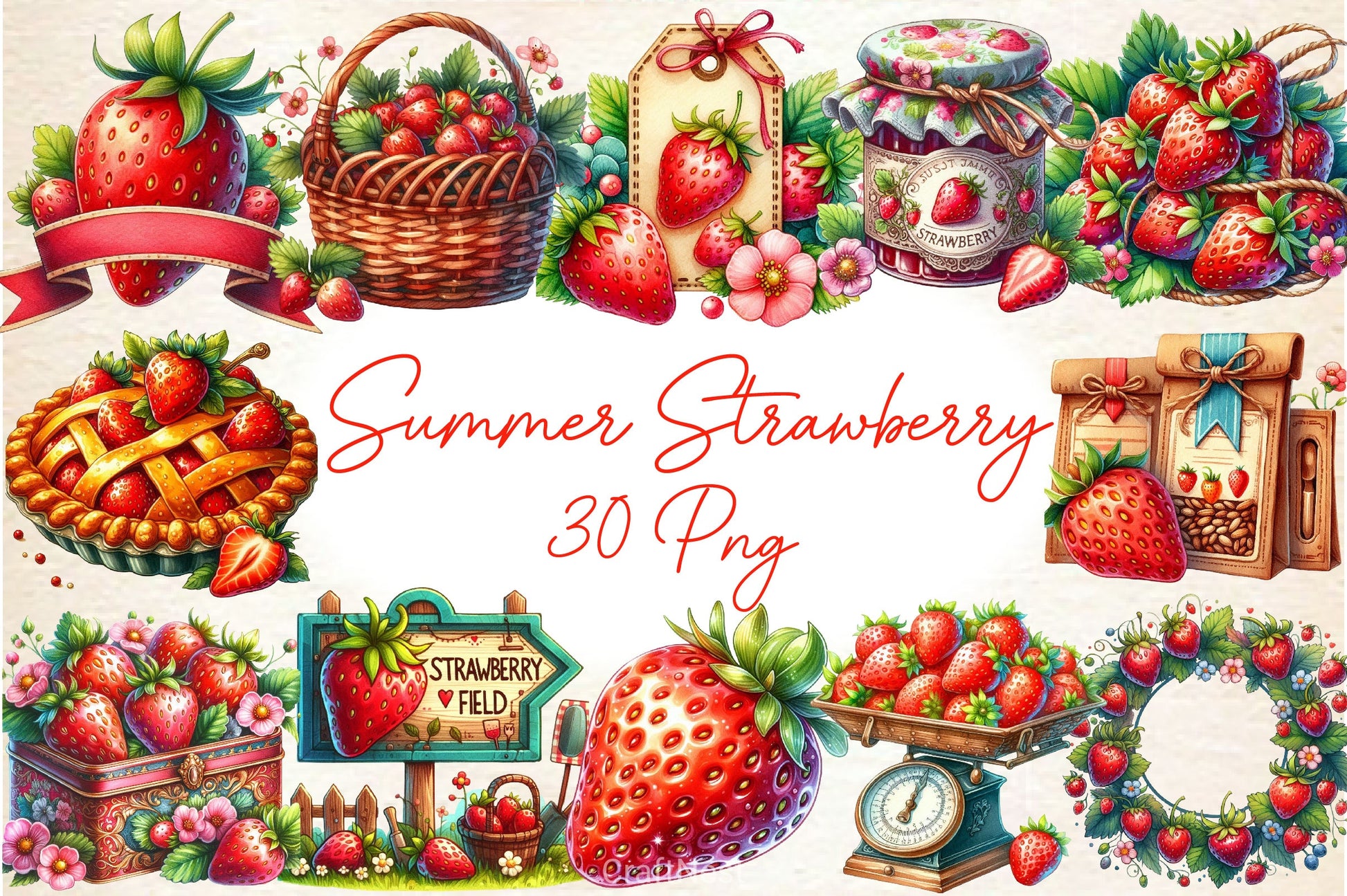 Summer Strawberry Clipart Bundle - CraftNest - Digital Crafting and Art