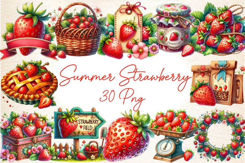 Summer Strawberry Clipart Bundle - CraftNest - Digital Crafting and Art