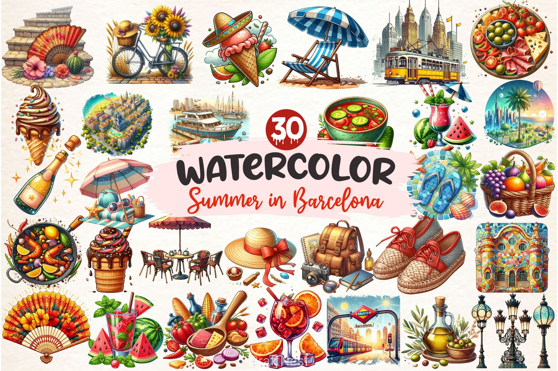 Summer In Barcelona Clipart Bundle - CraftNest - Digital Crafting and Art