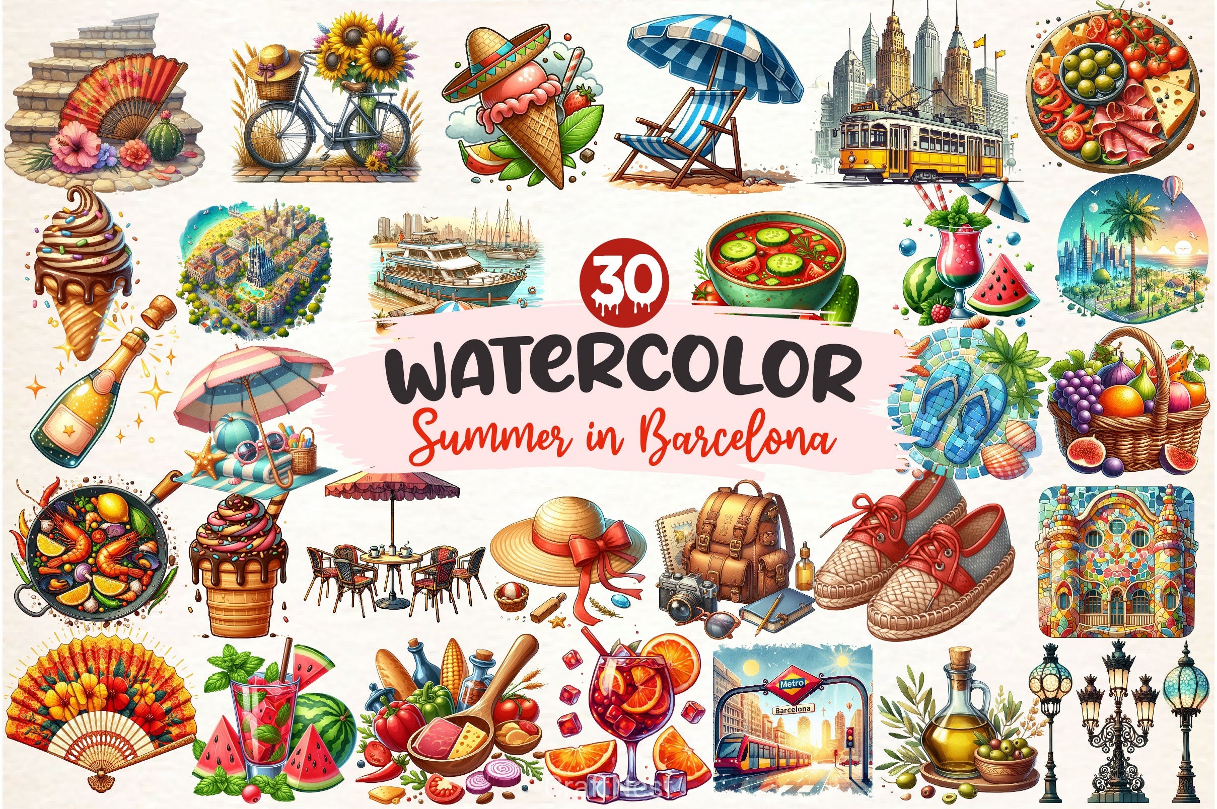 Summer In Barcelona Clipart Bundle - CraftNest - Digital Crafting and Art