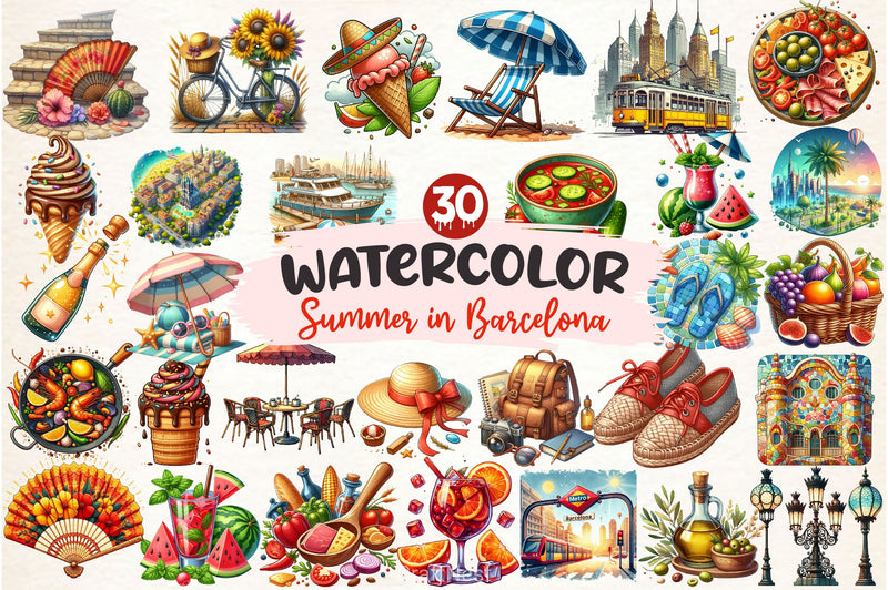 Summer In Barcelona Clipart Bundle - CraftNest - Digital Crafting and Art