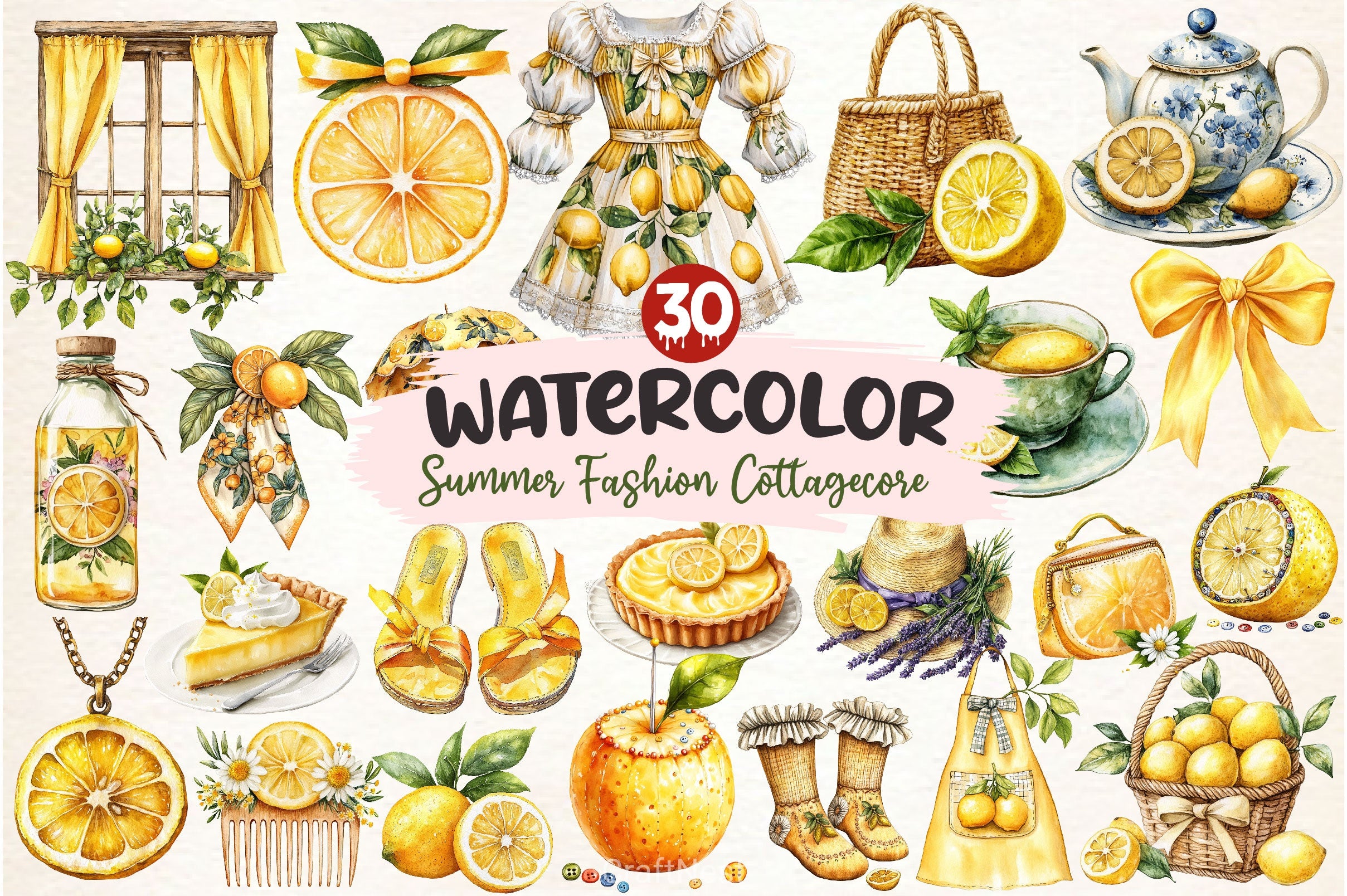 Lemon Summer Fashion Cottagecore Clipart Bundle - CraftNest - Digital Crafting and Art