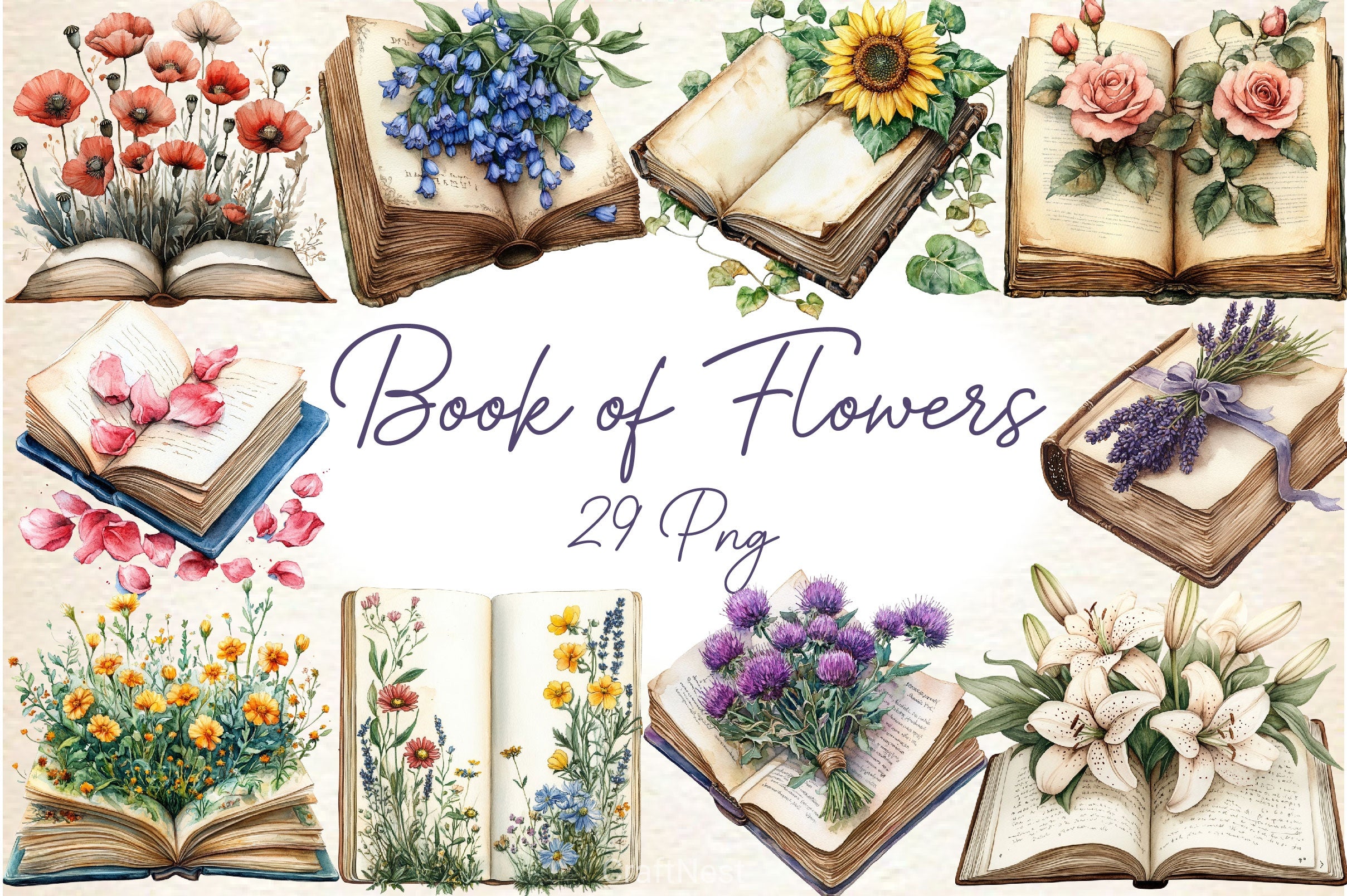 Book Of Flowers Clipart Bundle - CraftNest - Digital Crafting and Art