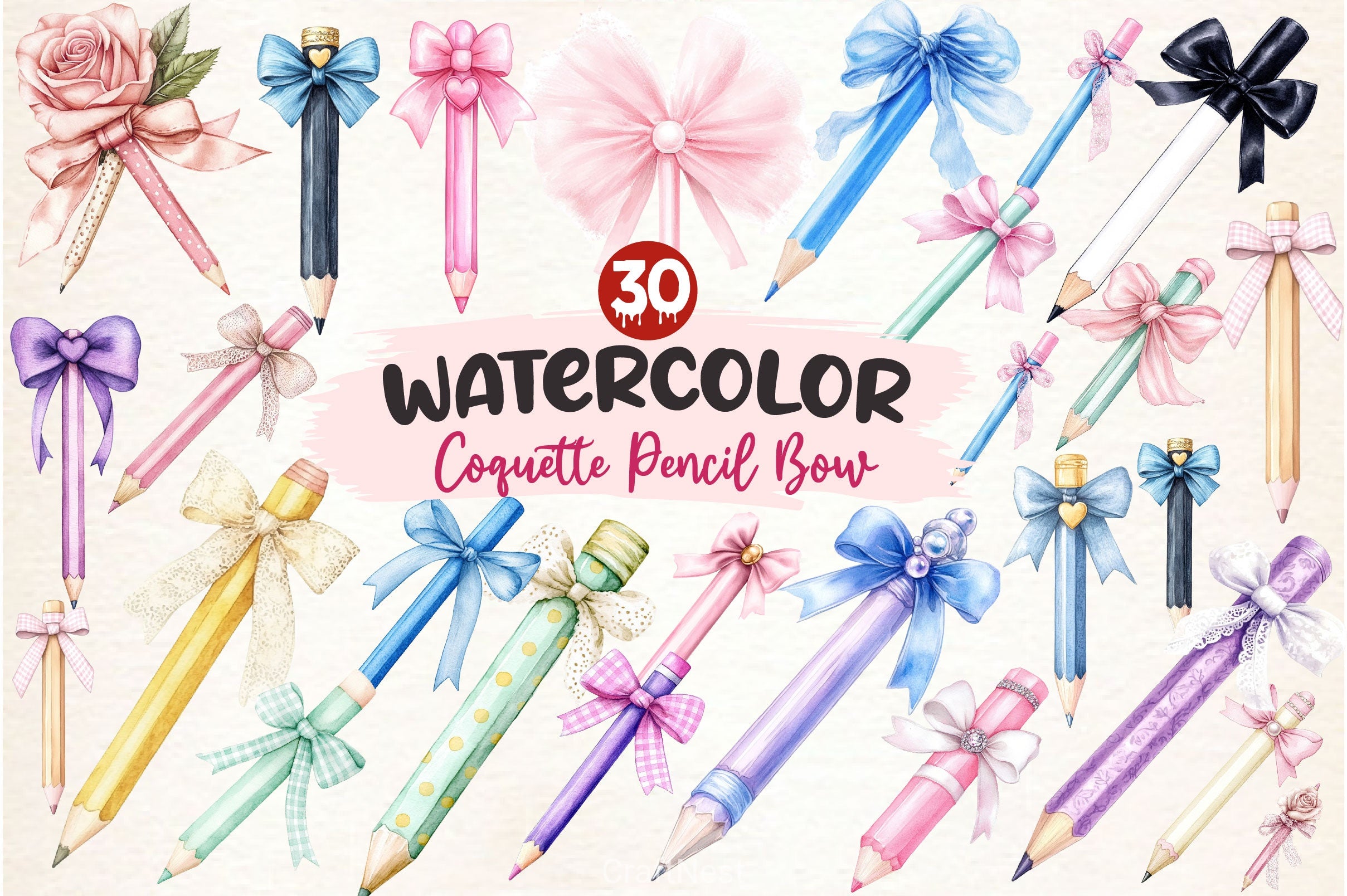 Coquette School Pencil Bow Clipart Bundle - CraftNest - Digital Crafting and Art